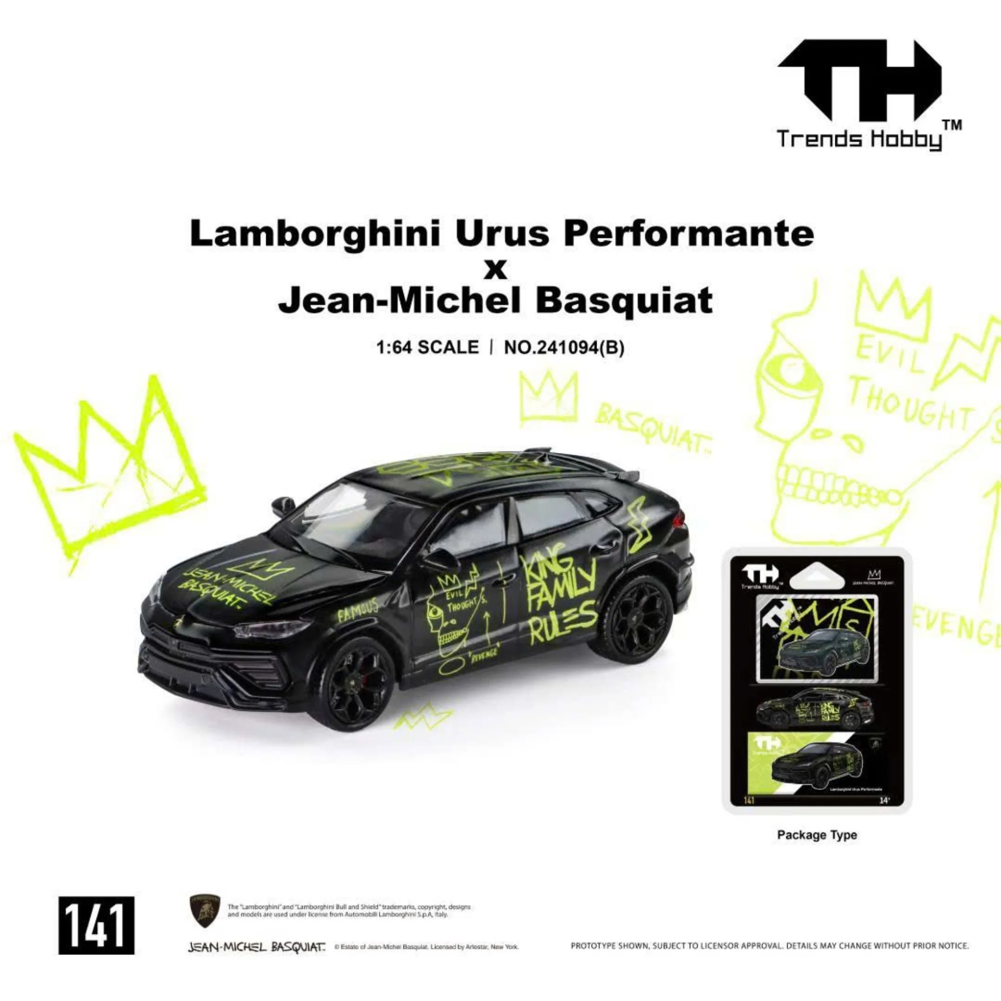Xe mô hình Trends Hobby TH141 241094B Lamborghini Urus Performante x Jean-Michel Basquiat Black Art Edition
