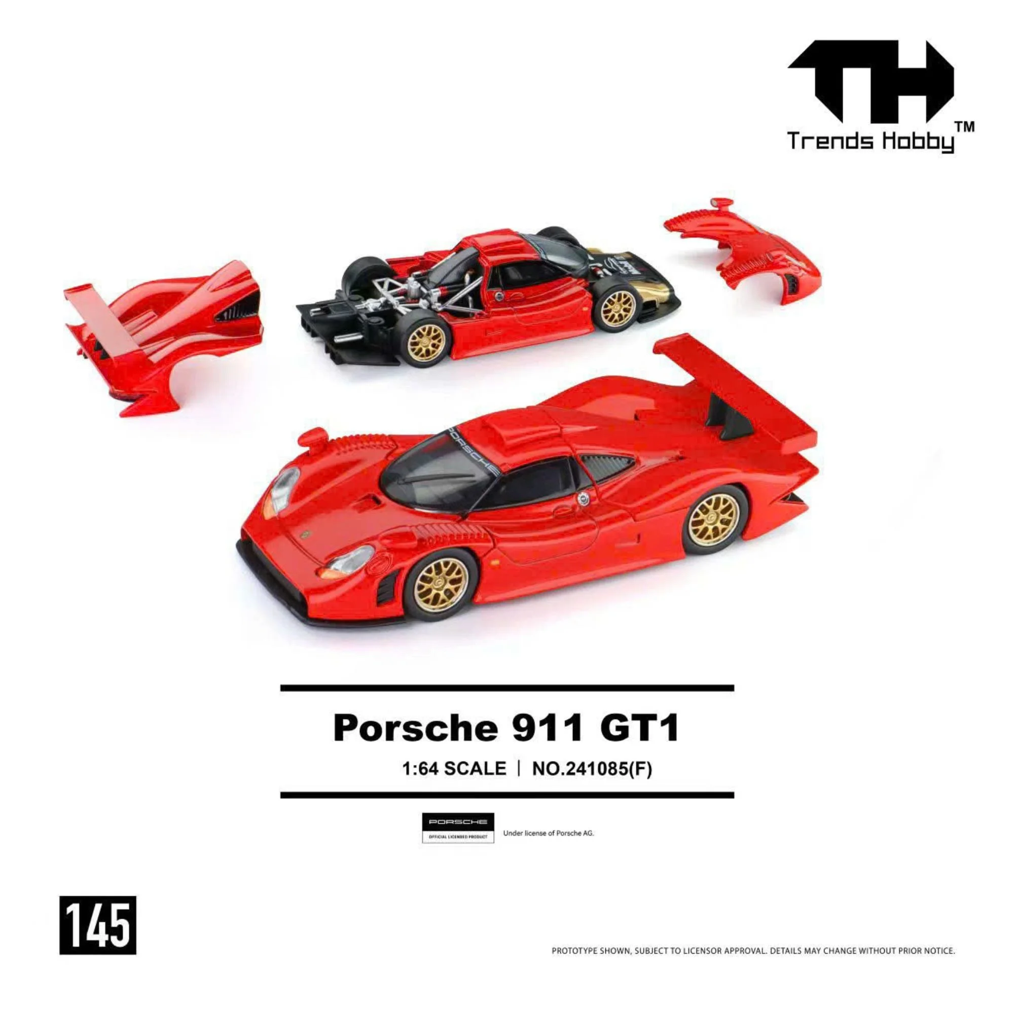 Xe mô hình Trends Hobby TH145 241085F Porsche 911 GT1 1998 Red