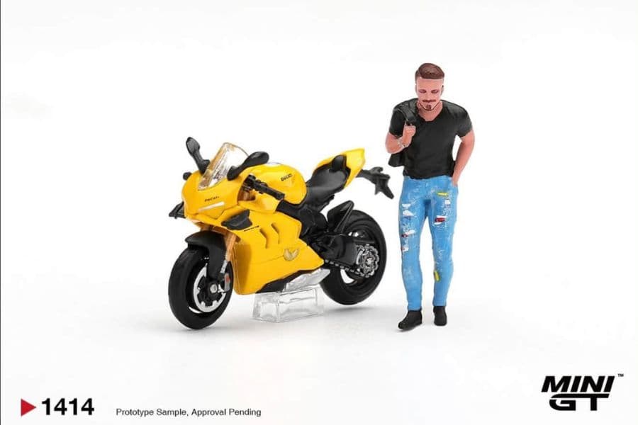 Xe mô hình tỉ lệ 1:64 Mini GT MGT01414 Ducati Panigale V4 Yellow kèm Figure