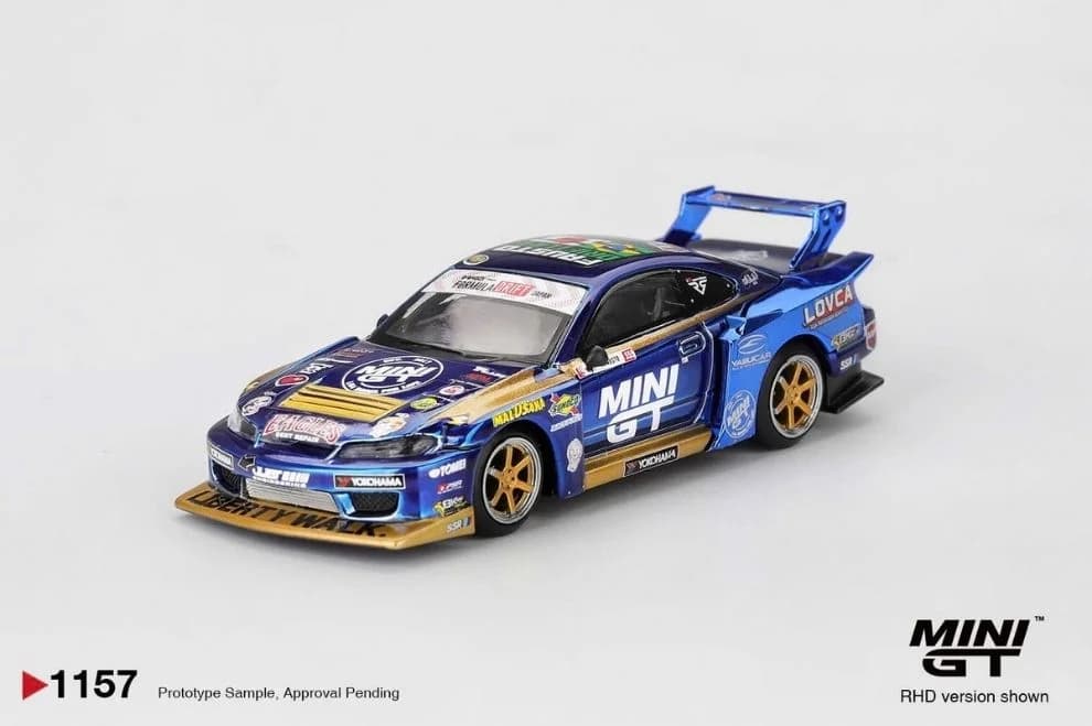 Xe mô hình MGT01157 Mini GT Nissan LB-Super Silhouette S15 SILVIA #555 Team MINI GT Liberty Walk 2025 Formula Drift