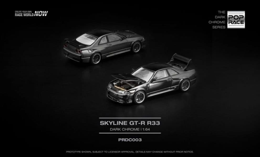 Mô hình xe Poprace PRDC003 Nissan Skyline GTR R33 dark chrome series
