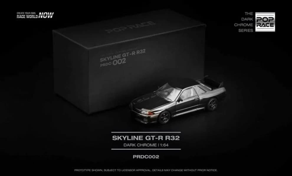 Xe mô hình Poprace PRDC002 Nissan Skyline GTR R32 dark chrome series