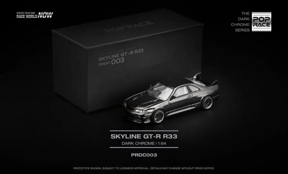 Mô hình xe Poprace PRDC003 Nissan Skyline GTR R33 dark chrome series