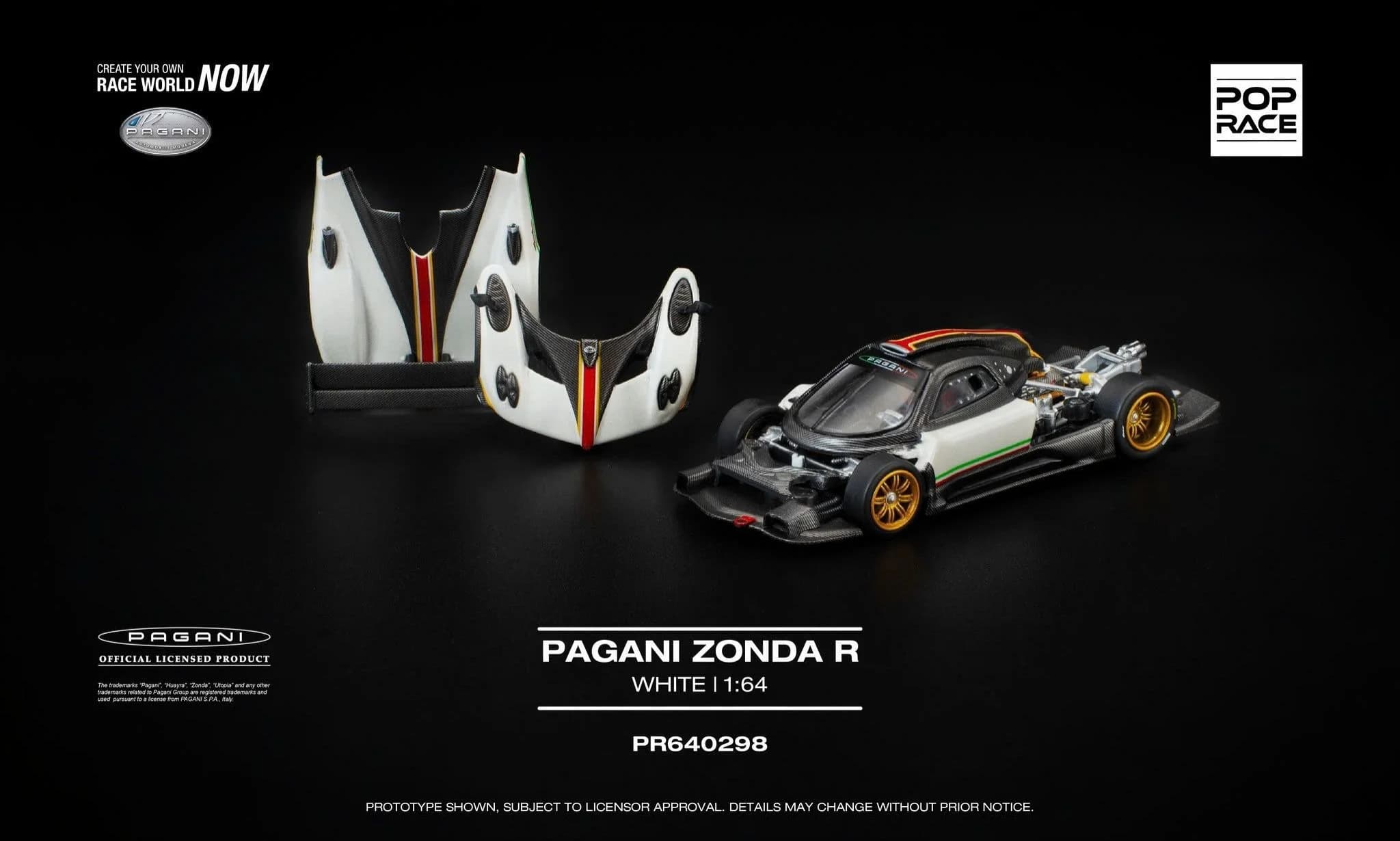 Xe mô hình Pop Race PR640298 PAGANI ZONDA R WHITE
