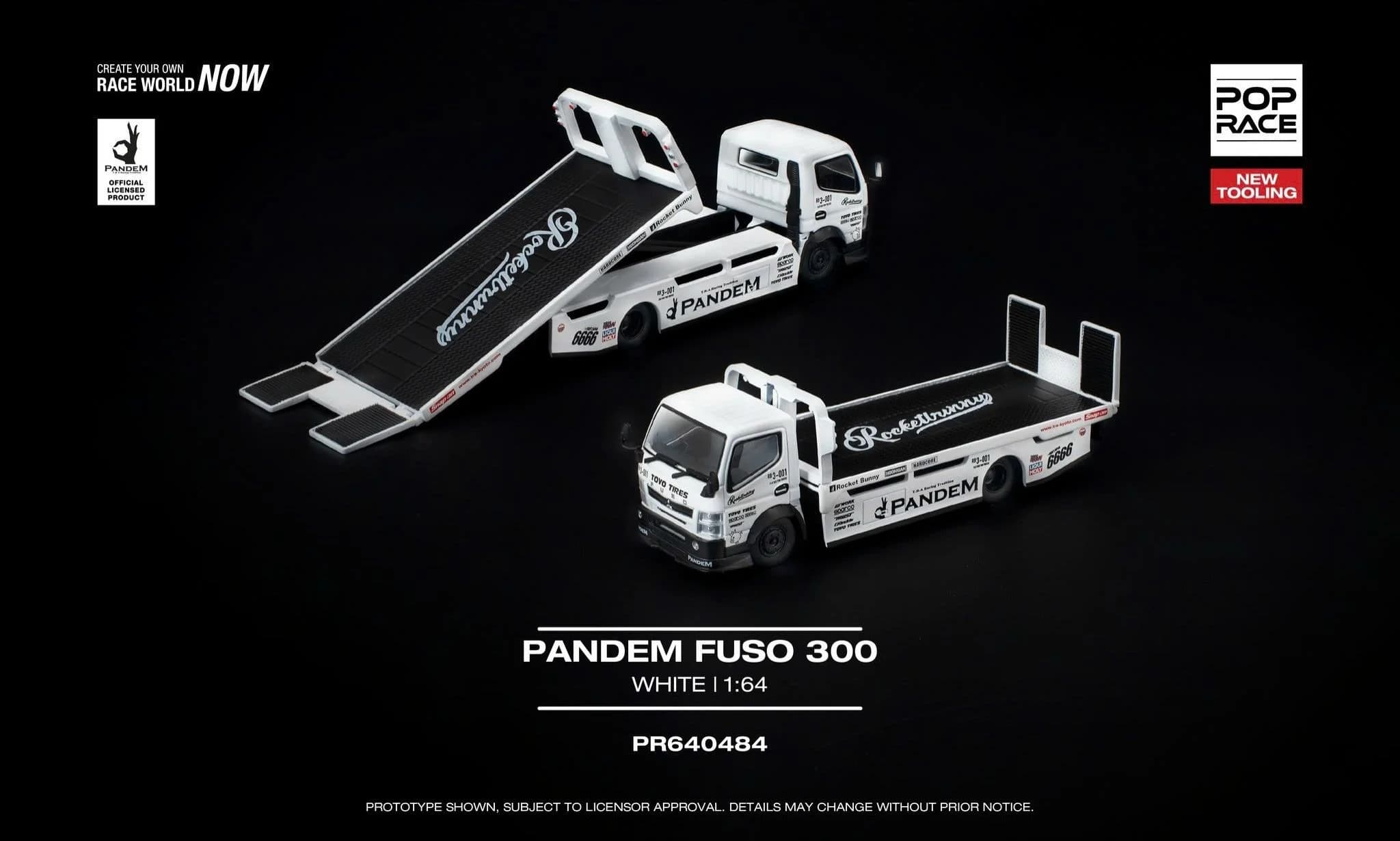 Xe mô hình Pop Race PR640484 PANDEM HINO 300 FLATBED TRANSPORTER WHITE NEW TOOLING