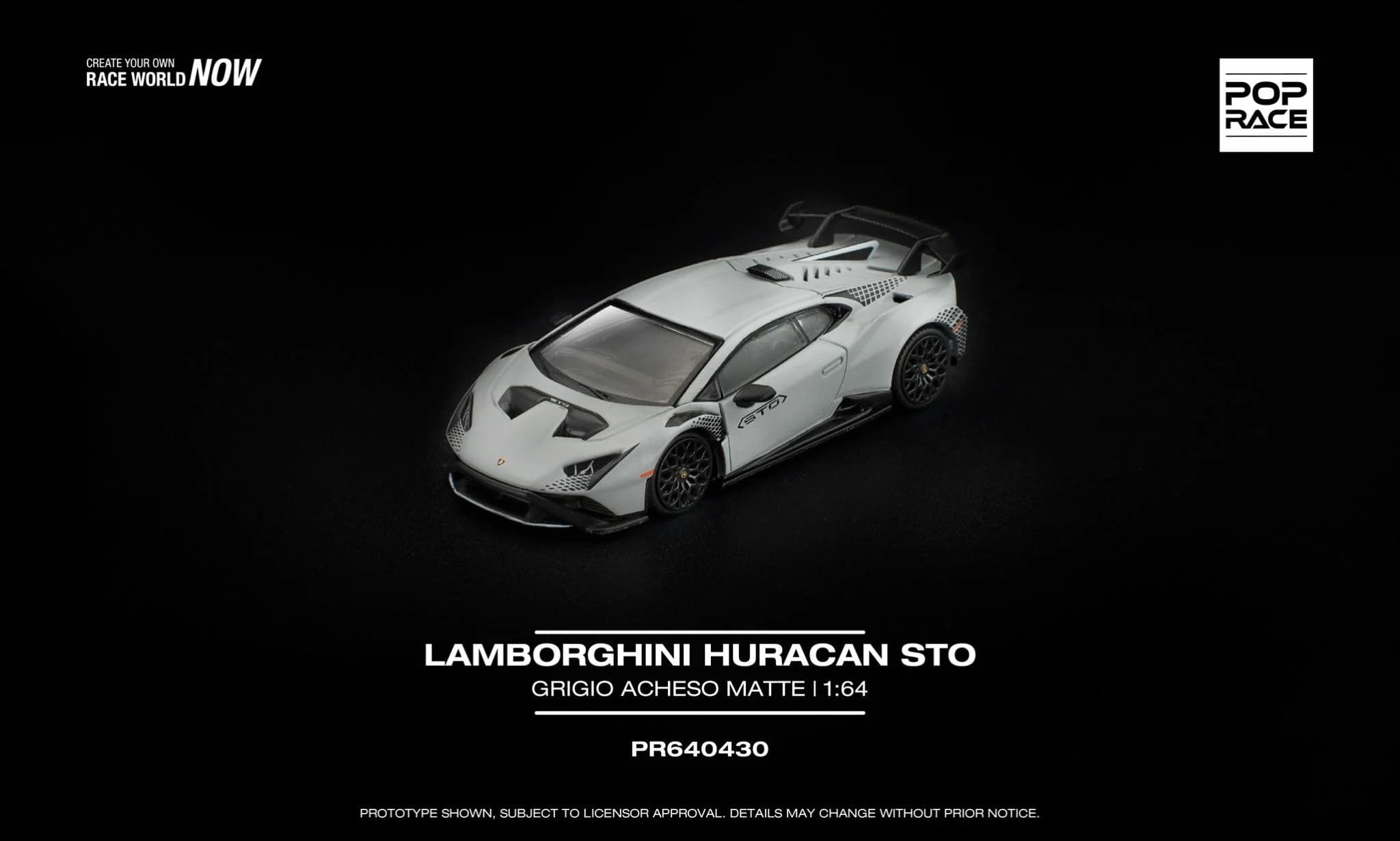 Xe mô hình Pop Race PR640430 Lamborghini Huracan STO Version Grigio Achesi Matte