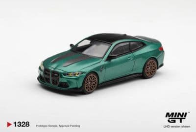 Góc trước mô hình Mini GT MGT01328 BMW M4 CS Frozen Isle of Man Green Metallic LHD tỉ lệ 1:64