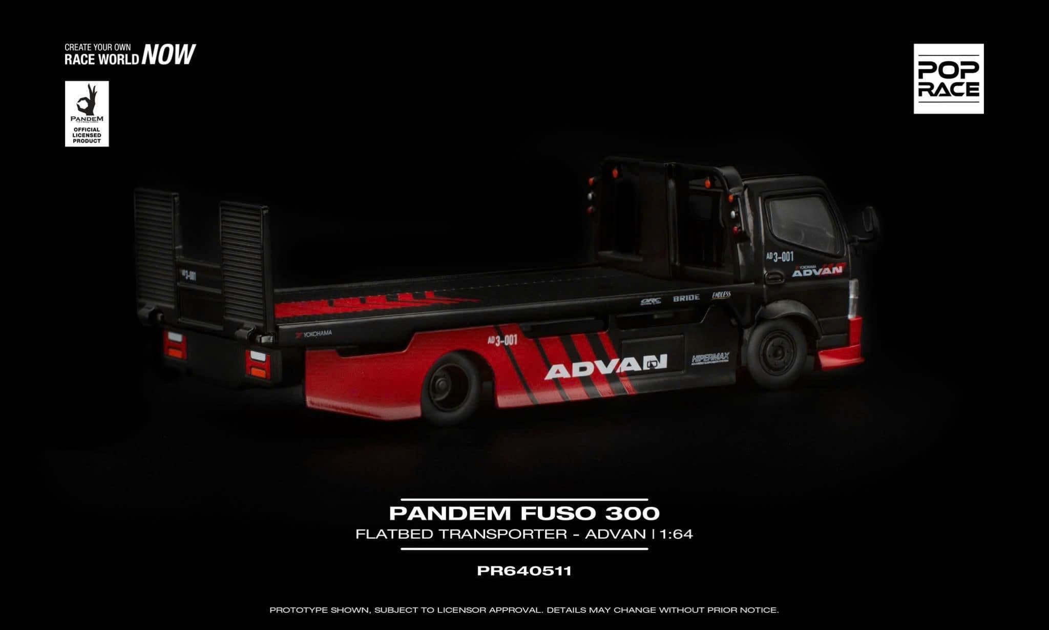 Xe mô hình Pop Race PR640511 PANDEM FUSO 300 FLATBED TRANSPORTER ADVAN - ảnh 1
