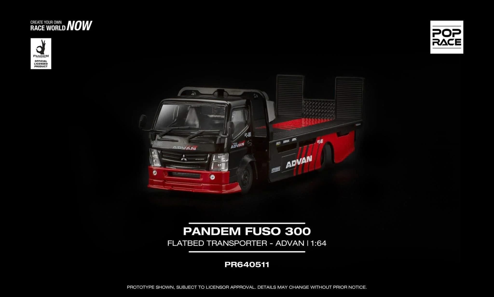 Xe mô hình Pop Race PR640511 PANDEM FUSO 300 FLATBED TRANSPORTER ADVAN