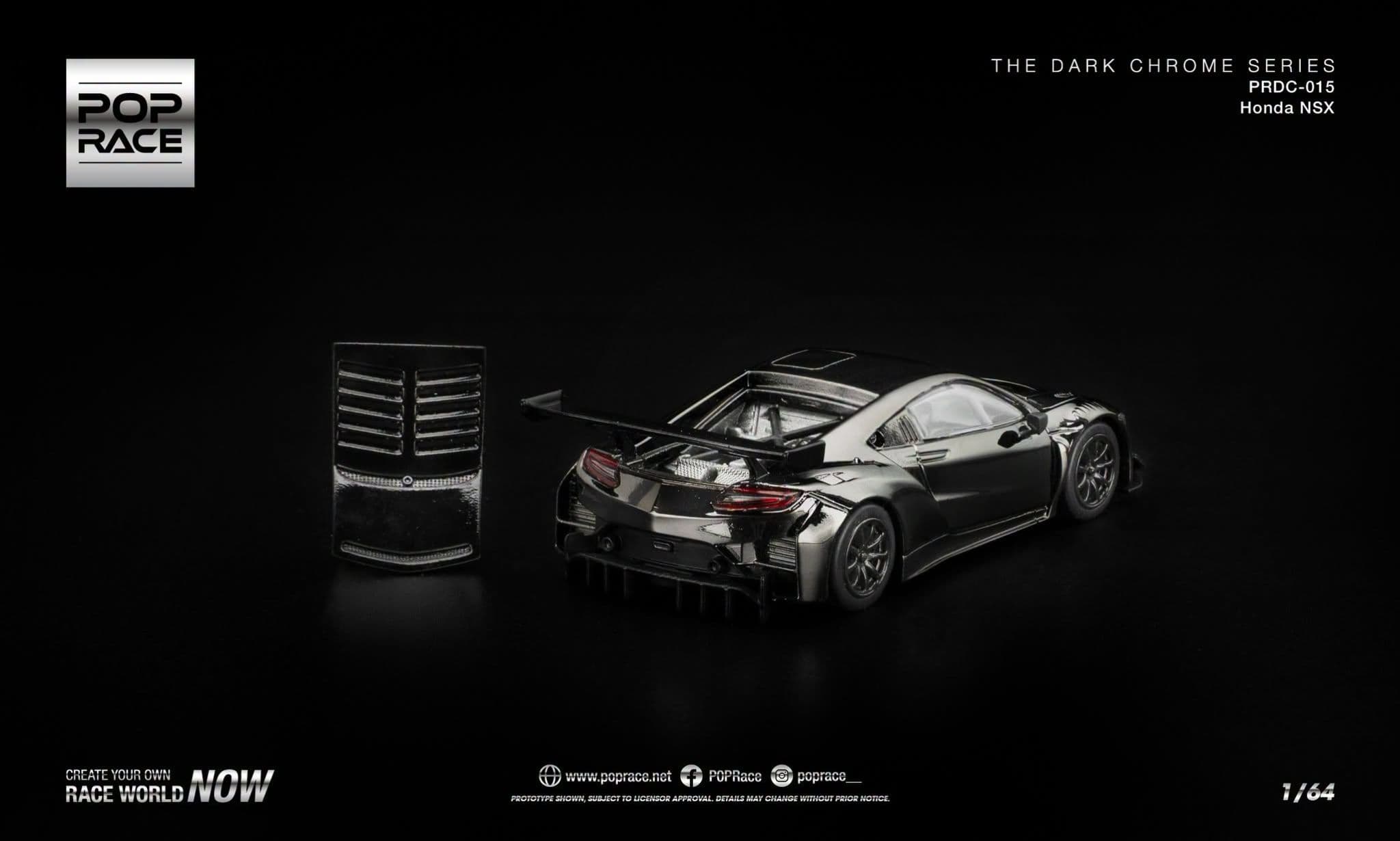 Xe mô hình Pop Race PRDC015 Honda NSX GT3 EVO22 Dark Chrome – góc ngang thân xe