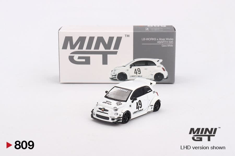 Mini GT MGT00809 Abarth 595 LB-WORKS x Abas Works Gara White, cùng hộp Mini GT