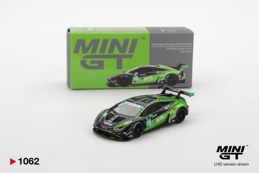 Mini GT MGT01062 Lamborghini Huracán GT3 EVO2 #78 Forte Racing, cùng hộp Mini GT