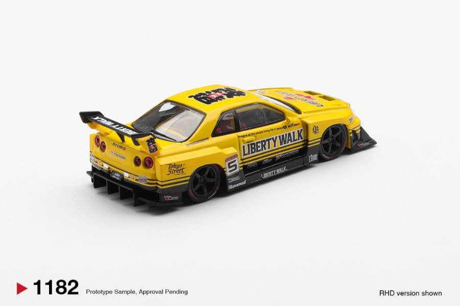 Mini GT MGT01182 Nissan LB-ER34 Super Silhouette Skyline Sport Yellow, góc sau