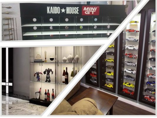 Display case là gì? Cách chọn tủ trưng bày mô hình phù hợp Theo chất liệu (mica, acrylic, kính, gỗ)