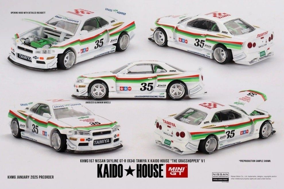 Xe mô hình Nissan Skyline GT-R (R34) KHMG167 TAMIYA x KAIDO HOUSE "The GRASSHOPPER" V1 Xe mô hình Nissan Skyline GT-R (R34) KHMG167