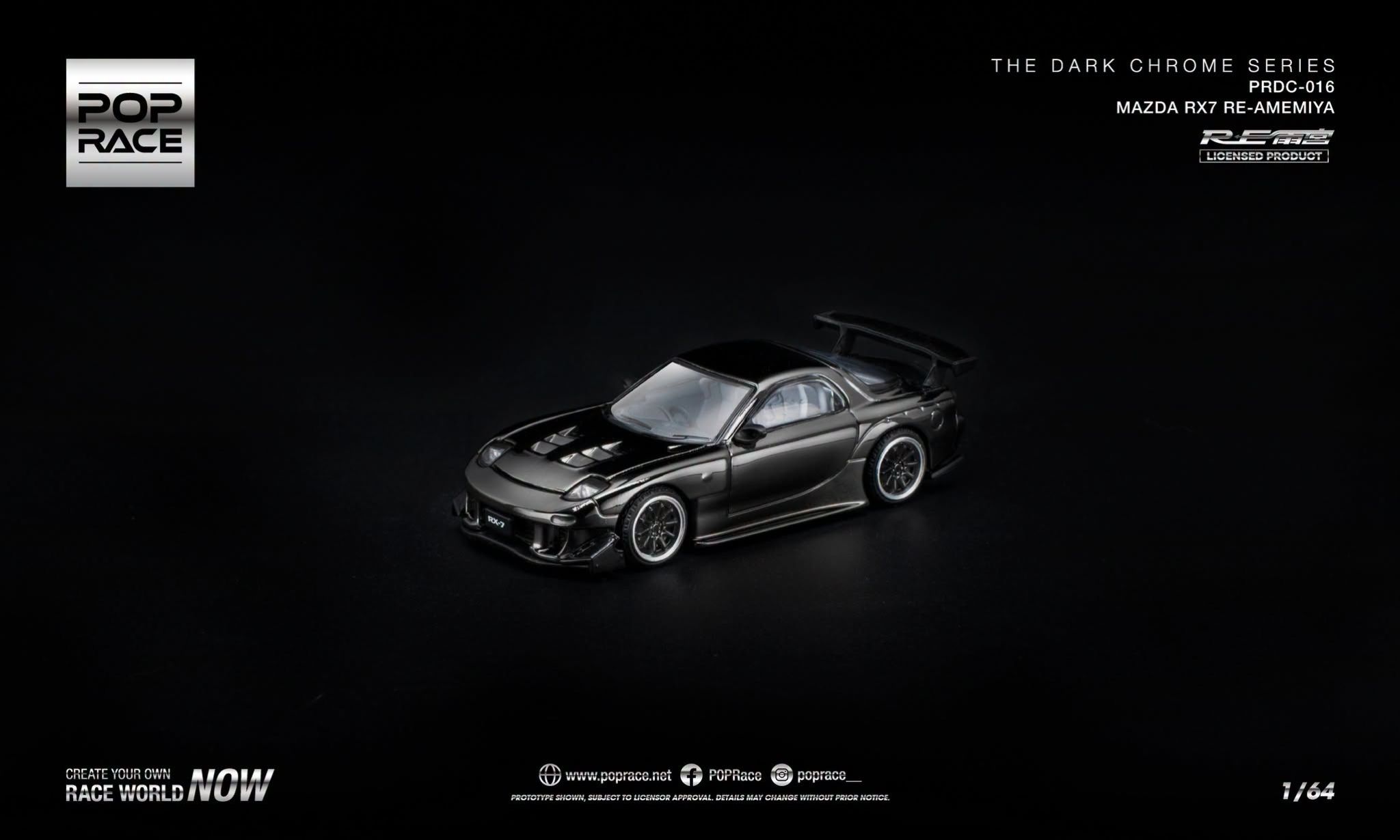 Xe mô hình Pop Race PRDC016 Mazda RX-7 RE-Amemiya Dark Chrome PRDC016