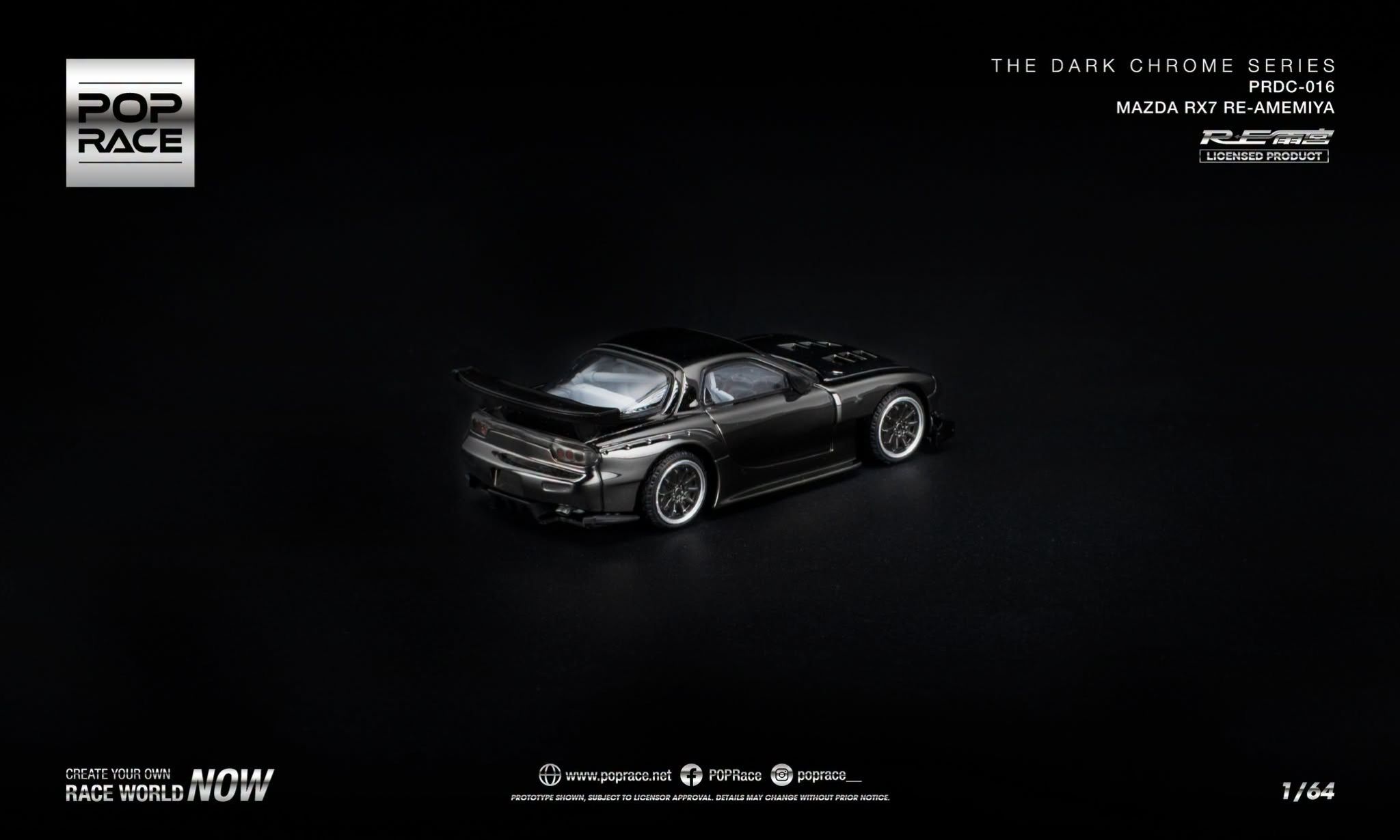 Xe mô hình Pop Race PRDC016 Mazda RX-7 RE-Amemiya Dark Chrome PRDC016